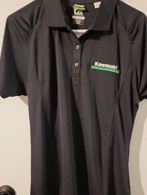 Womens Black Polo with Green KAWASAKI  Accent Slim Fit